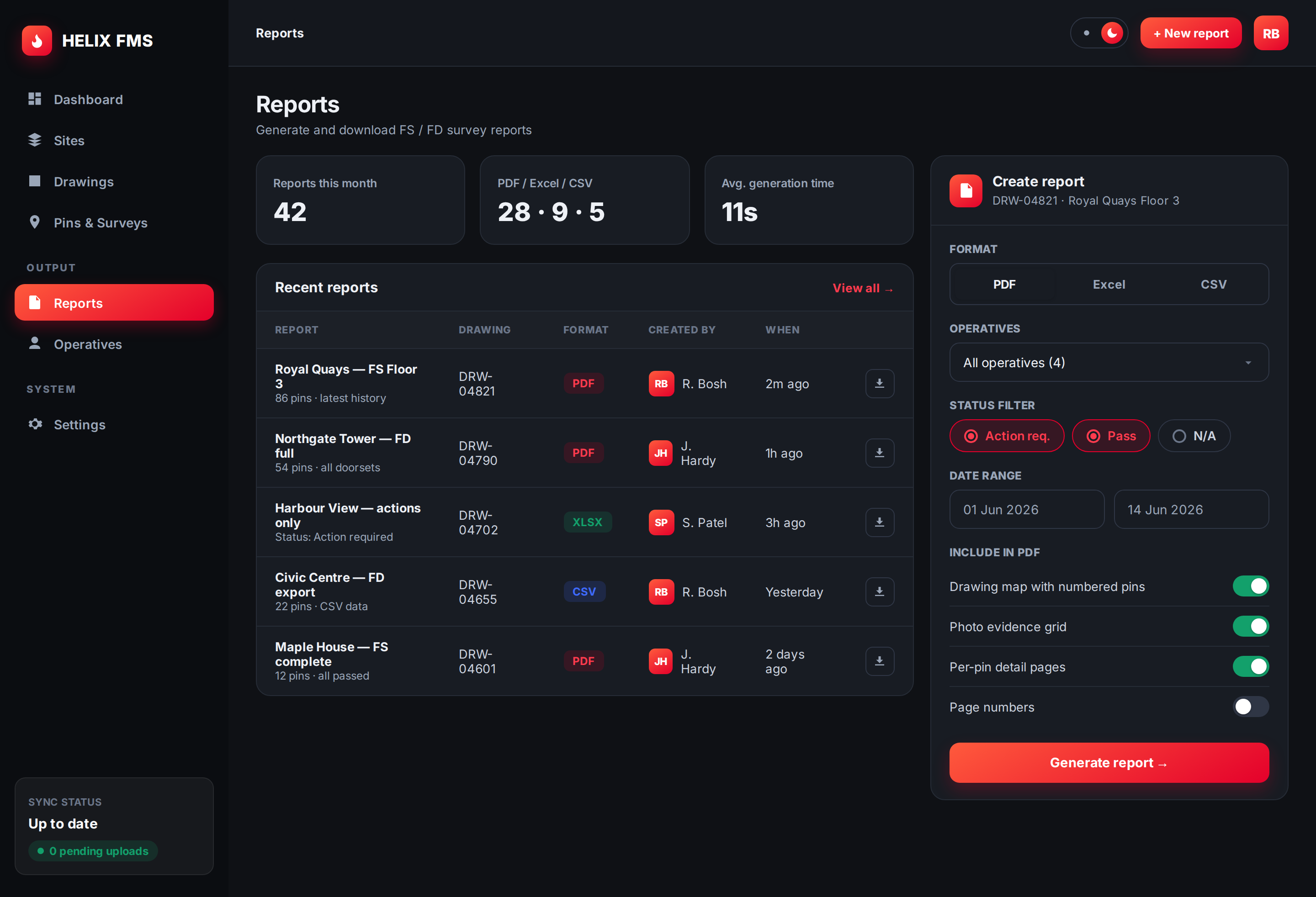 Generated reports list