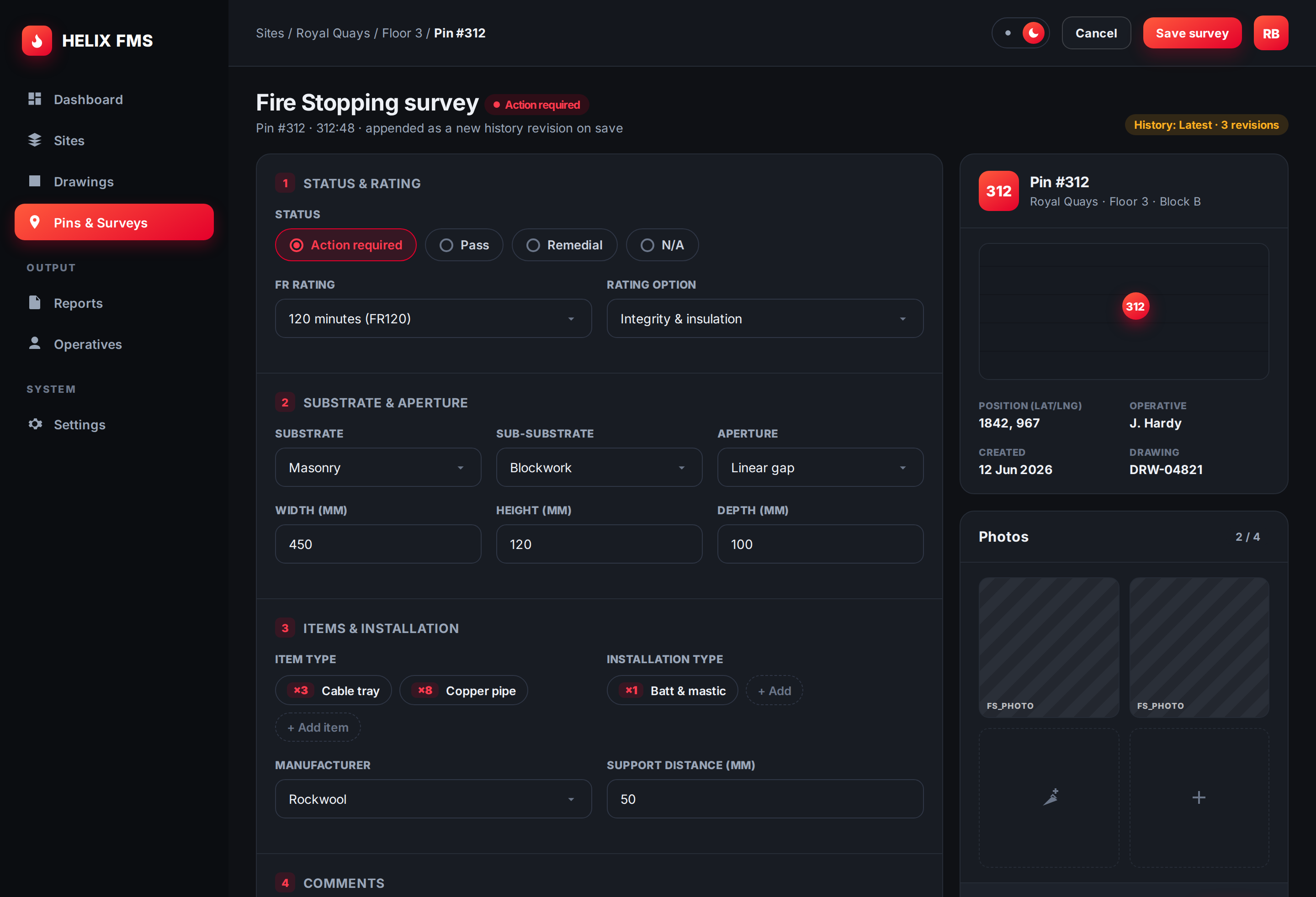 Fire-stopping survey form